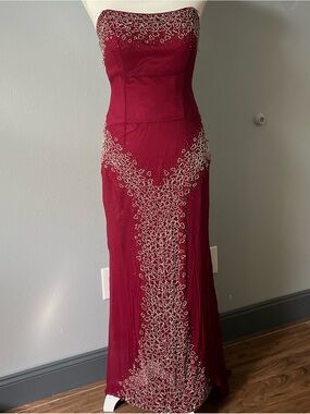 Vintage Alyce Designs Beaded Corset Boned Prom Gown Burgundy Size 6 100% Silk